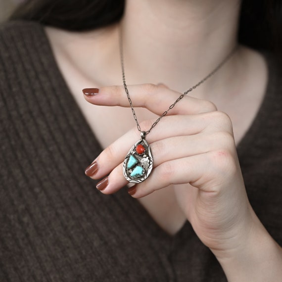 コーラルターコイズペンダントトップ Navajo Sterling 925 コーラルターコイズペンダントトップ Navajo Sterling 925