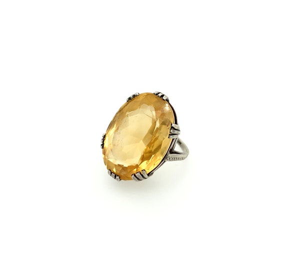 Antique Sterling Silver Oval Citrine Ring, Antique
