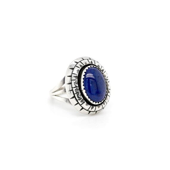 Sterling Silver Native American Signed PAULINE CLAW Oval Lapis Ring, Navajo Lapis Ring, Sterling Lapis Ring, Native American Lapis Ring