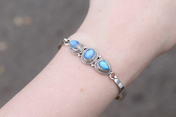 Sterling Silver Moonstone Bangle Bracelet, Moonsto
