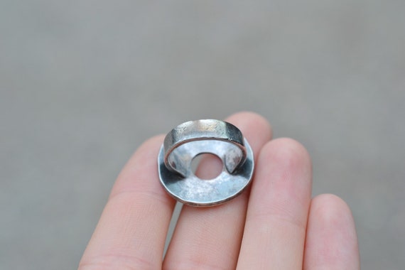 Sterling Silver Modern Hammered Disk Ring, Sterling Silver Circle Ring, Handmade Sterling Ring, Hammered Statement Ring, Modern Band View 3
