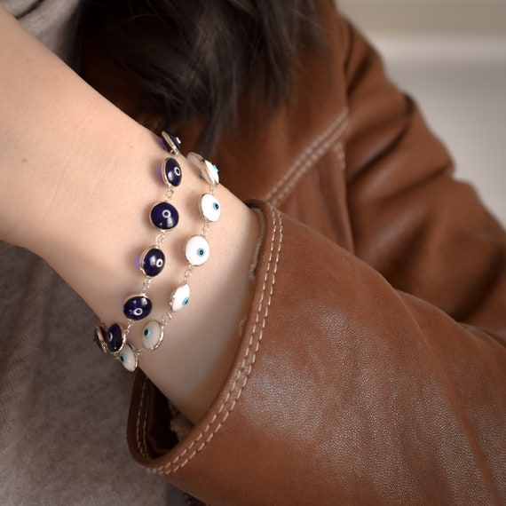 Sterling Silver Turkish Blue Evil Eye Bracelet, E… - image 2