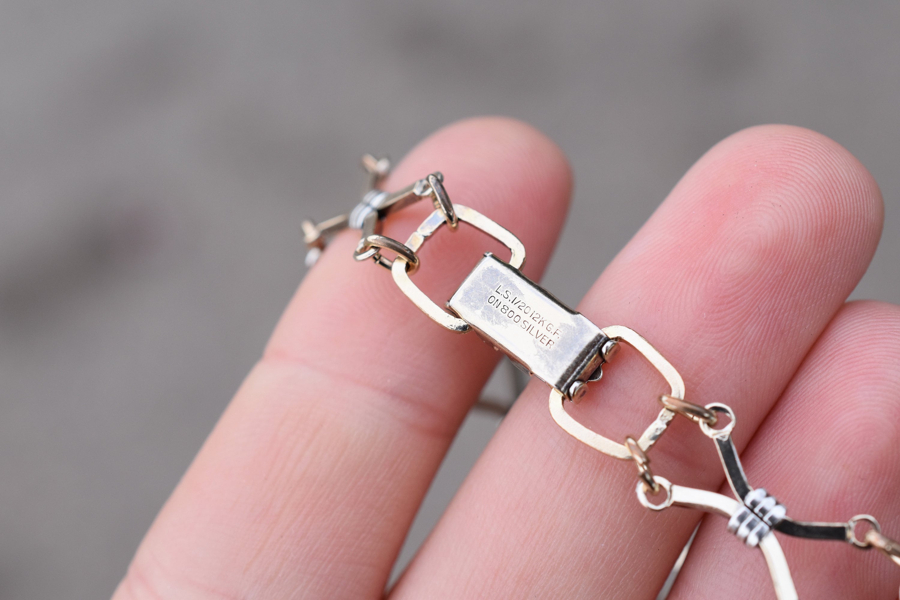 12Kゴールドフィルド800シルバーフラワーリンクブレスレット、シルバー 