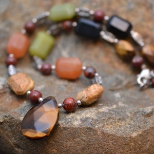 thumbnail image 2 of Men's Natural Stone Beaded Necklace - Tiger Eye & Obsidian - Stainless Steel Clasp 2 of 4