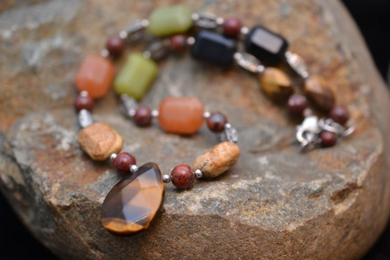 Chunky Tigers Eye Beaded Necklace With Sterling S… - image 2