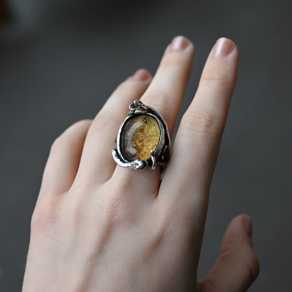 Sterling Silver Coiled Gemstone Snake Ring, Sterl… - image 1