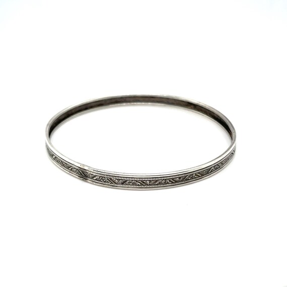 Antique Sterling Silver Patterned Bangle Bracelet… - image 1
