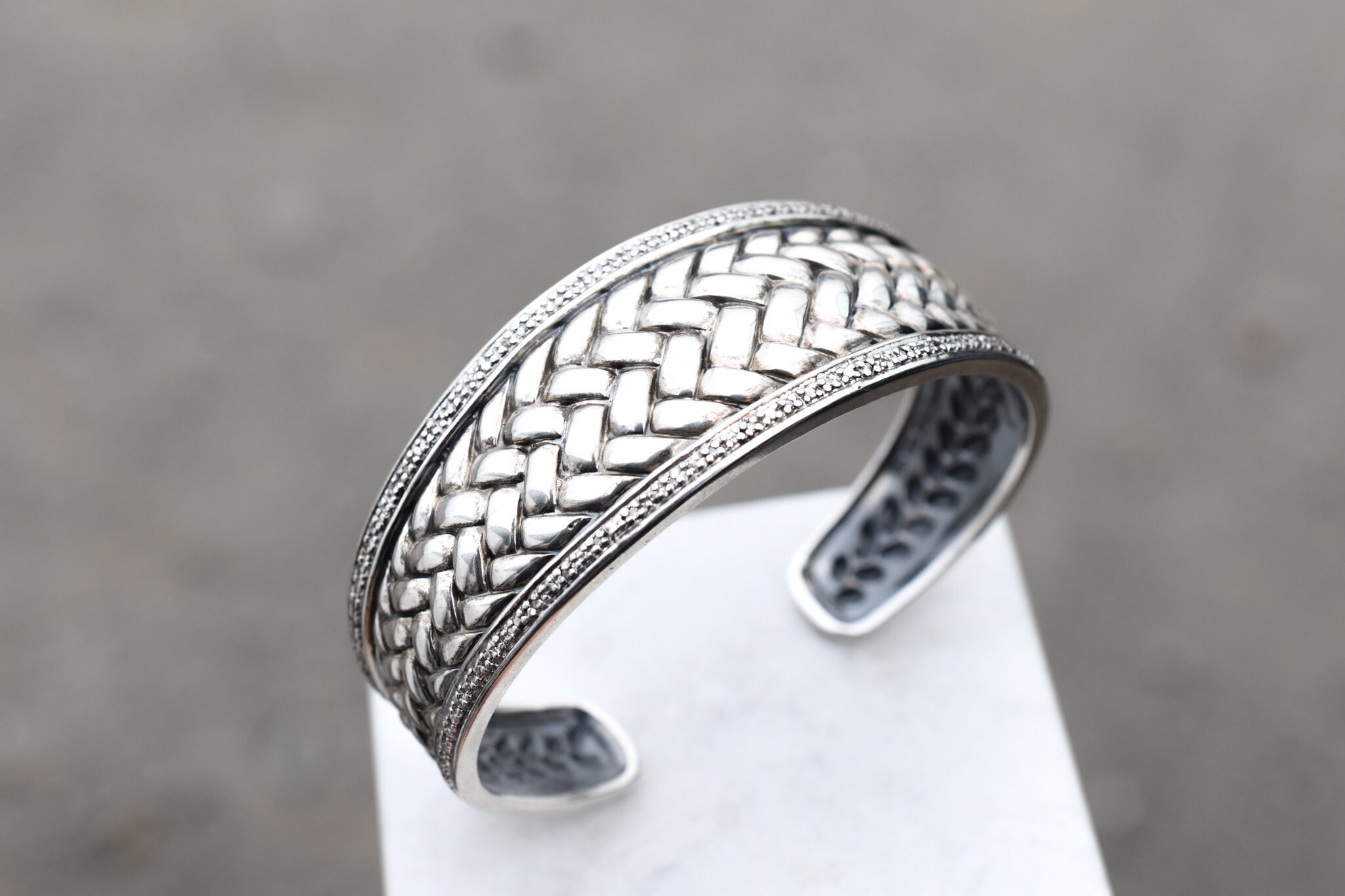 Sterling Silver Modern Basket Weave Cuff Bracelet Abstract Etsy UK
