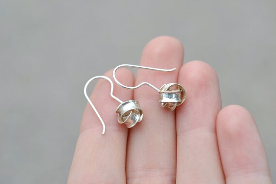 Sterling Silver Woven Knot Dangle Earrings, Knotted Silver Earrings, Woven Sterling Earrings, Minimalist Dangle, Geometric Dangle Earrings