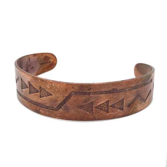 WM Wheeler Tribal Copper Cuff Bracelet, Tribal St… - image 2