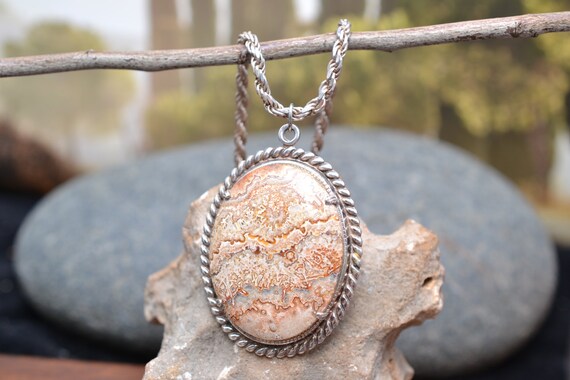 Large Sterling Silver and Jasper Pendant on Heavy… - image 3