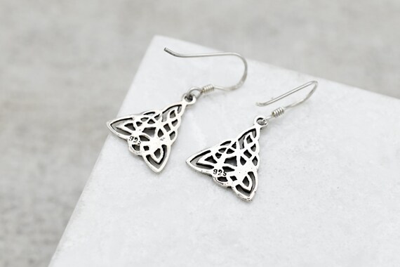 Sterling Silver Celtic Knot Dangle Earrings, Ster… - image 2