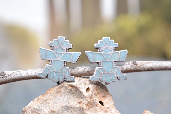 Antique Sterling Silver Turquoise Inlay Zuni Screw