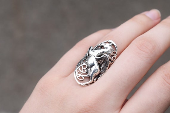 Long Sterling Silver Pegasus Ring, Sterling Pegasus