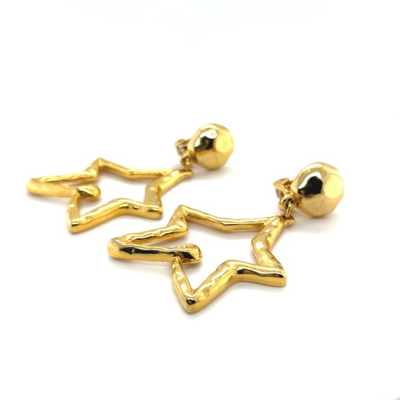 Gold Tone 80s Star Dangle Clip On Earrings, Star … - image 1