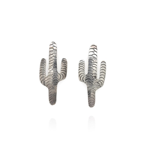 Sterling Silver Cactus Drop Earrings, Sterling Cactus Earrings, Sterling Cactus Jewelry, Southwest Earrings, Native American Saguaro Cactus