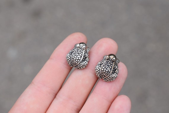 Sterling Silver Bull Frog Stud Earrings,  Sterlin… - image 3