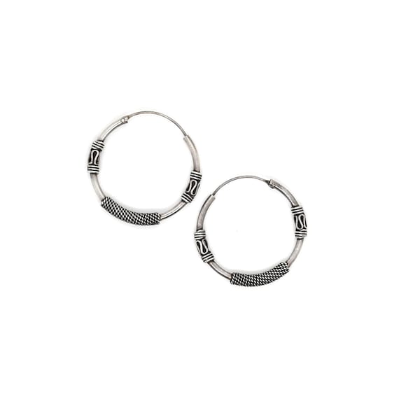 Sterling Silver Balinese Hoop Earrings, Boho Sterling Hoops, Balinese Earrings, Sterling Balinese Hoops, Simple Sterling Hoops