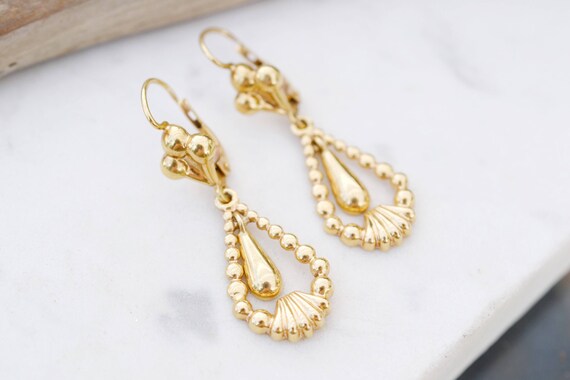 18k Yellow Gold Dangle Earrings, 18k Yellow Gold E