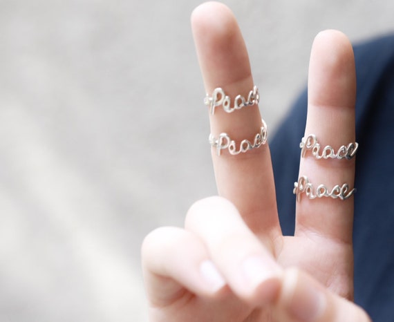 Sterling Silver Peace Script Ring, Peace Jewelry,… - image 3