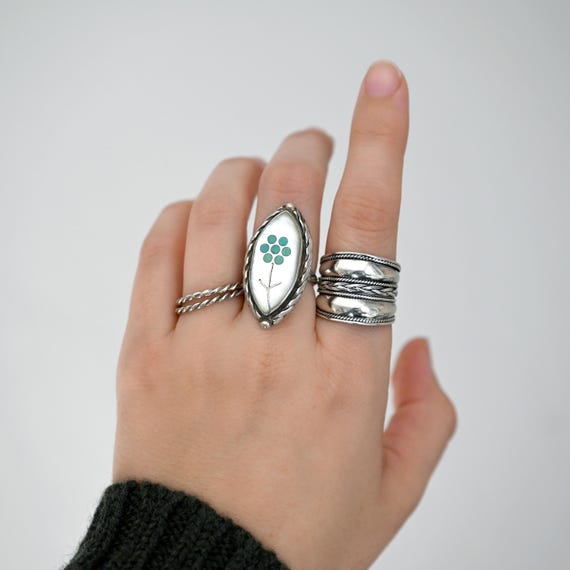 Important Vintage Native American Zuni Julie O Lahi Turquoise Coral Sterling Silver Ring Old Important Vintage Native American Zuni Julie O Lahi Turquoise Coral Sterling Silver Ring Old