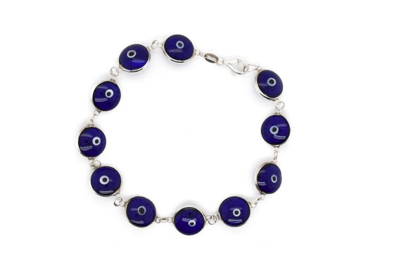 Sterling Silver Turkish Blue Evil Eye Bracelet, E… - image 1