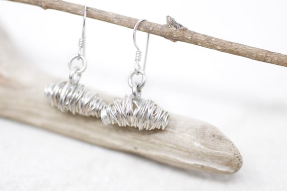 Sterling Silver Abstract Wire Dangle Earrings, Si… - image 1
