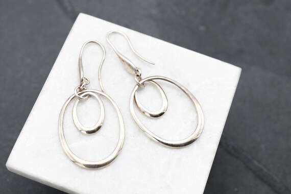 Sterling Silver Modern Oval Dangle Earrings, Sterl