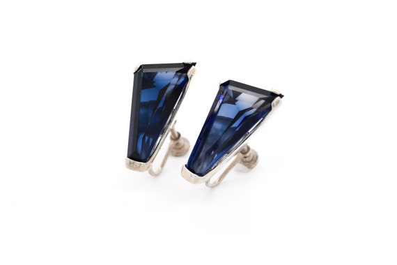 Sterling Silver Geometric Deep Blue Gemstone Screw