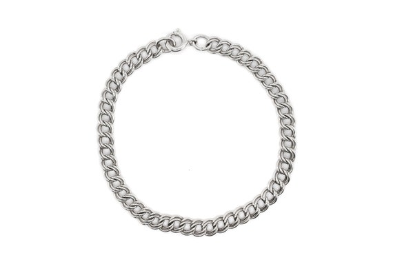 Sterling Double Curb Link Charm Bracelet, Curb Ch… - image 1