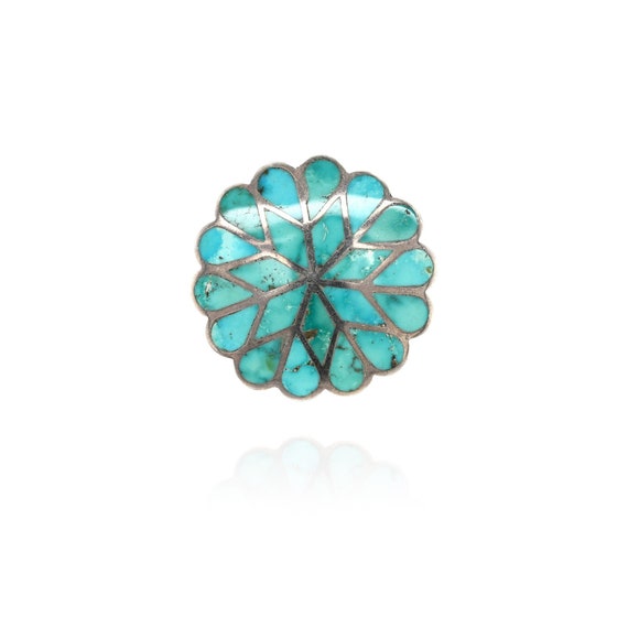 Rare Sterling Zuni Blue Gem Turquoise Inlay Brooch, Blue Gem Turquoise Jewelry, Zuni Flower Brooch, Old Pawn Sterling Brooch, Zuni Inlay Pin