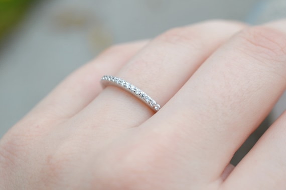 14k White Gold CZ Half Round Eternity Band, 14k C… - image 1