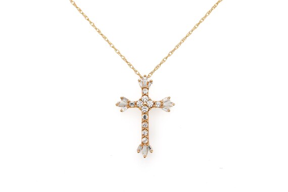 14k Yellow Gold Diamonique Cross Necklace Yellow Gold Cross Gold