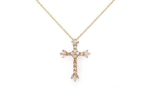 14k Yellow Gold Diamonique Cross Necklace, Yellow… - image 1