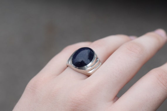 Sterling Silver Blue Goldstone Glass Inlay Ring, S