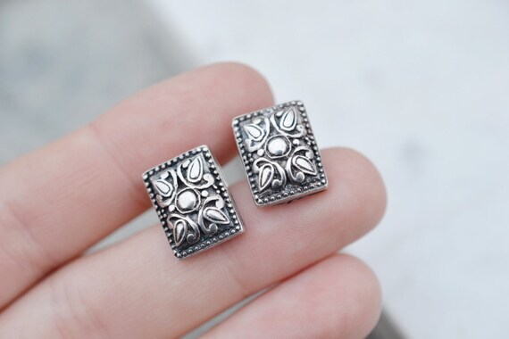 Sterling Silver Filigree Rectangle Stud Earrings,… - image 3