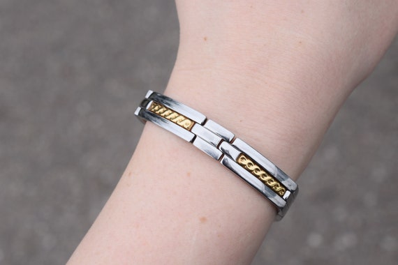 Stainless Steel and 18K Yellow Gold Inlay RCI Link Bracelet Men s Silver Jewelry Men s Link Bracelet Stainless Steel and 18k Gold Link Etsy
