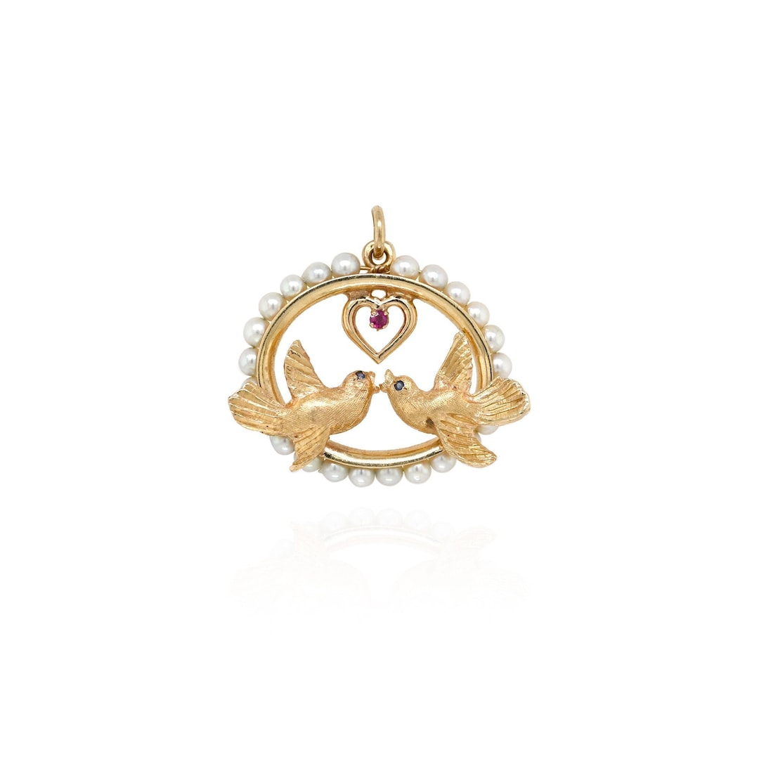 Lovebirds Necklace Charm 14K main image 1