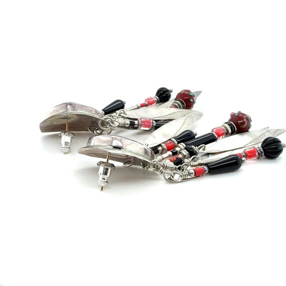 Studio Signed TABRA Designer Beaded Onyx Dangle E… - image 3