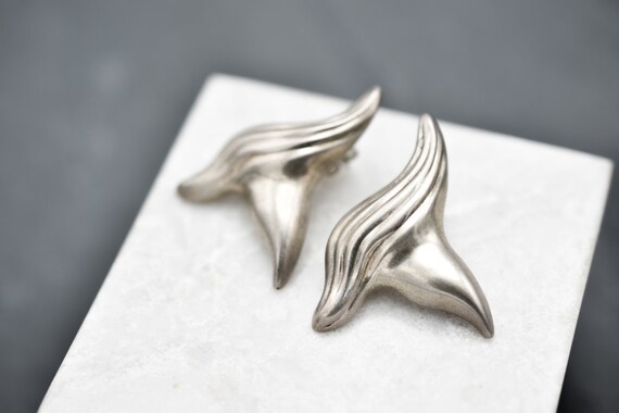Sterling Silver Abstract Hollow Earrings, Moderni… - image 1