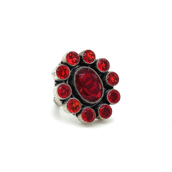 Sterling Silver Red Glass Gemstone Cocktail Ring,… - image 2