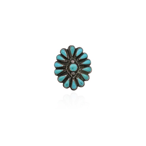 Sterling Silver Native American Turquoise Flower Ring, Sterling Zuni Ring, Zuni Jewelry, Turquoise Petit Point Jewelry, Zuni Turquoise Ring