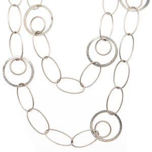 Sterling zilver 36 inch MILOR geometrische link ketting, sterling cirkel link ketting, lange ovale ketting, modernistische sterling ketting