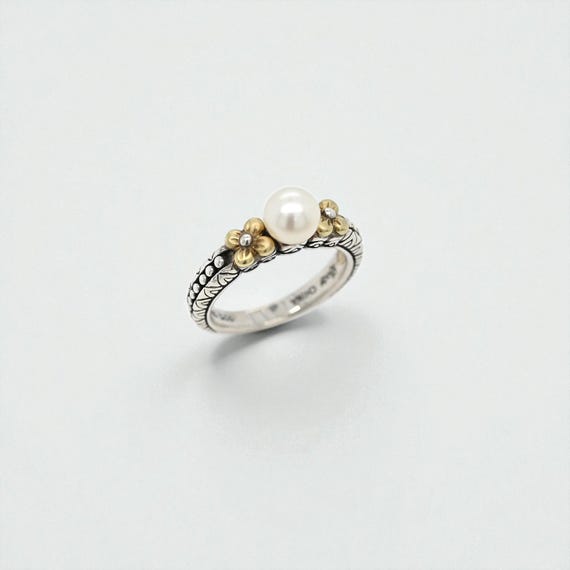 Sterling Silver and 18k Yellow Gold Barbara Bixby Pearl Flower Ring, Barbara Bixby Ring, Barbara Bixby Jewelry, 18k Flower Band Ring