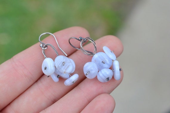 Sterling Silver Handmade Lace Agate Beaded Earrings, Agate Jewelry