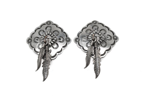 JJ Jonette Southwestern Silver Feather Earrings, … - image 1