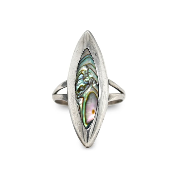 Sterling Silver Mexico Abalone Ring, Old 925 Silv… - image 1