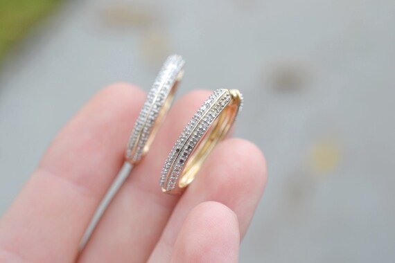 Sterling Silver Gold Overlay Modern Hoop Earrings, Faux Diamond Cut Hoop Earrings, Modern Gold Hoop Earrings, Classic Gold Hoop Earrings