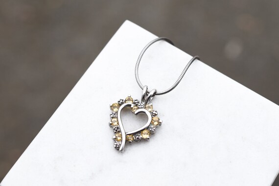 Sterling Silver and Citrine Open Heart Necklace, … - image 1