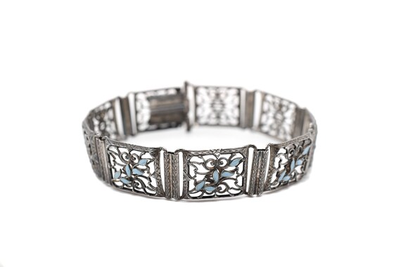 Sterling Silver Art Deco Filigree Enamel Panel Bra